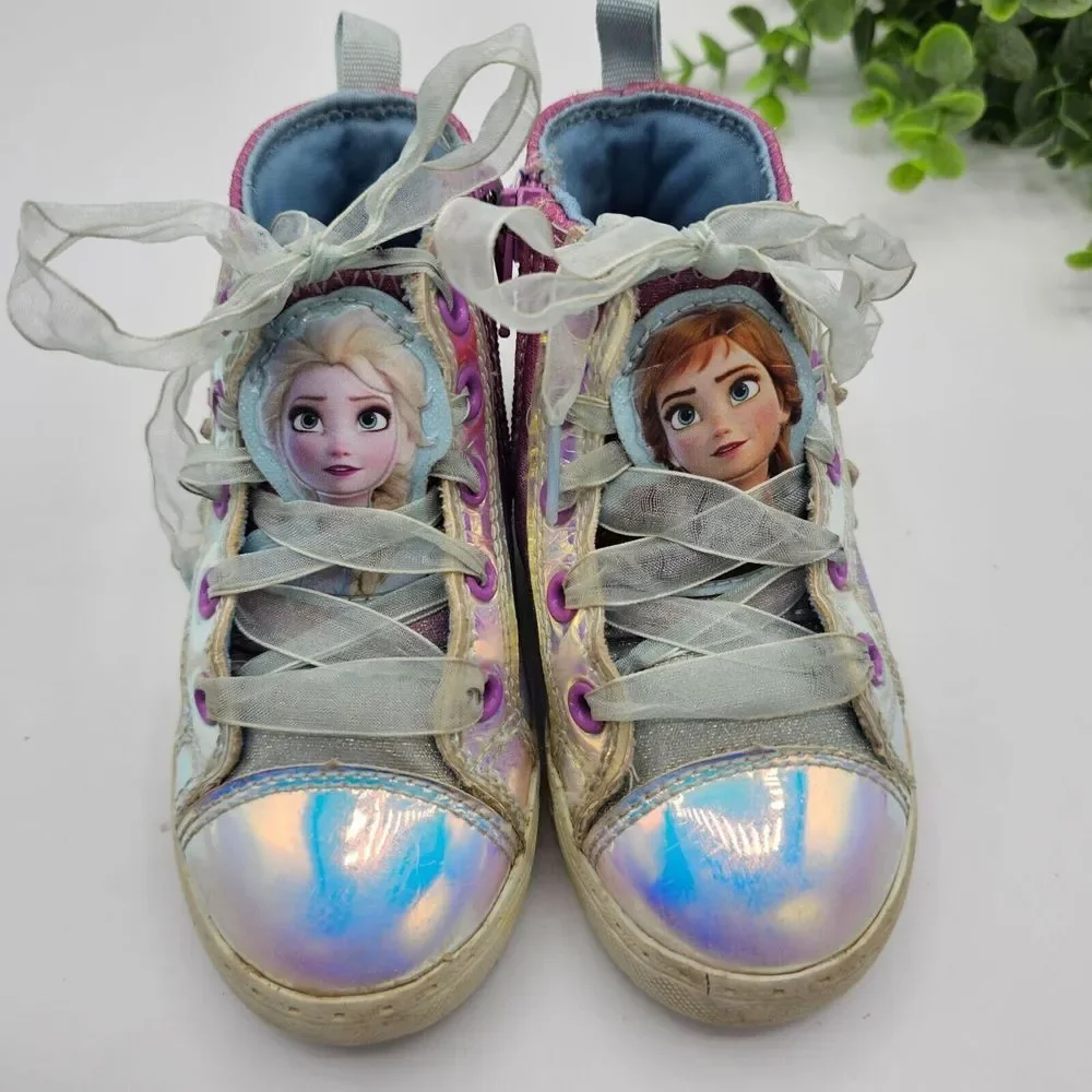 Frozen 2 High Top Sneakers Girl's 8 Multicolor Elsa Anna Disney Lace Tie Zip Sid
